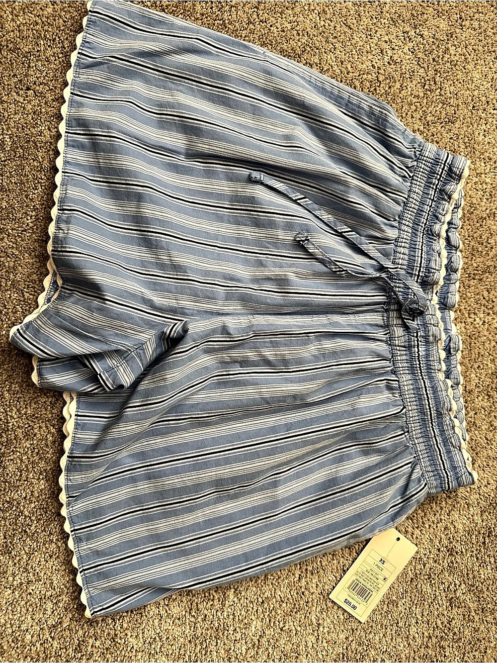 Universal Thread High-Rise Linen Pull-On Shorts Blue & White XS